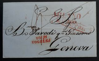 Rare 1841 Italy Folded Letter Sent From Milano To Genova " Affrti.  Front " Cd