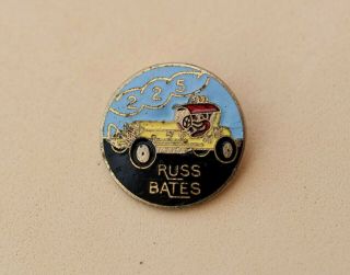 Vintage Russ Bates Stock Car Racing Enamel Pin Badge 225 Rare 1970s