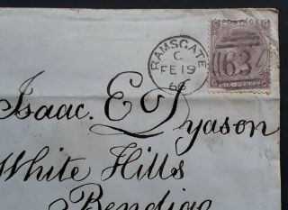 VERY RARE 1866 Great Britain Cover ties 6d stamp to White Hills Australia 2