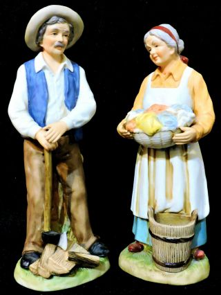 Rare Vtg.  Home Interiors / Homco Old Man And Woman Farmers 10 " Figurines 8829