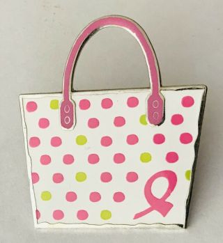 Shopping Bag Ladies Handbag Pink Ribbon Pin Badge Rare Vintage (a5)