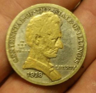 1918 Silver&gold Centennil Of The Stte Of Illinois Half Dollar Rare.