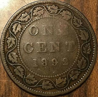 1892 Canada Large Cent Large 1 Cent Penny - Rare Obv 2 Variety