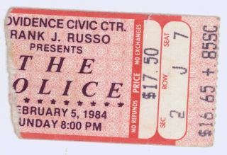 Rare The Police & Re - Flex 2/5/84 Providence Ri Civic Center Ticket Stub