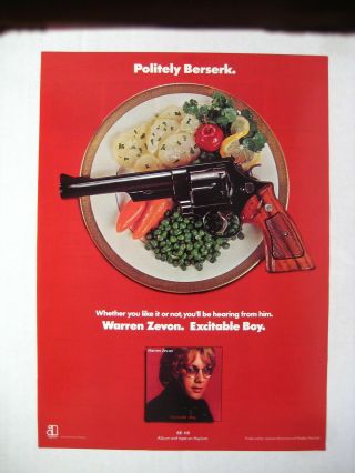 Warren Zevon Excitable Boy Rare 1978 10x14 " Print Album Cd Promo Ad