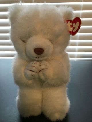 Ty Beanie Buddy Faith 10” White Praying Bear Toy/collectible Rare Retired