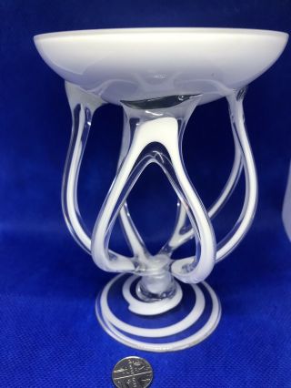 Stunning Rare Makora Krosno White Hand Blown Art Glass Contorted Pedestal