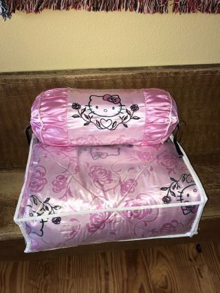 Rare Hello Kitty Satin Pink/blk Full Comforter Shams Throwpillow 4pc Bedding Set