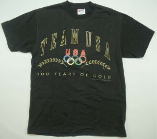 Rare Vintage Atlanta 1996 Olympics 100 Years Of Gold Team Usa T Shirt 90s Size M