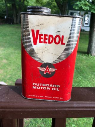 Rare Vintage Veedol Flying A Outboard Motor Oil Can 1 Quart As Found Vermont
