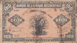 100 Francs Vg Banknote From French West Africa 1942 Pick - 31 Rare
