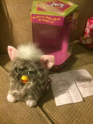 Vintage 1999 Furby Gray Thick Fur " Wolf " With Tags Very Rare