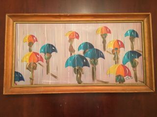 Painting Signed Rare Umbrella People,  Abstract Modern,  Vintage Colors