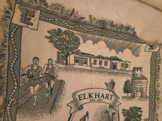 Vintage Americana Elkhart Kansas crochet Hand Sewn blanket throw USA RARE 60x48 2