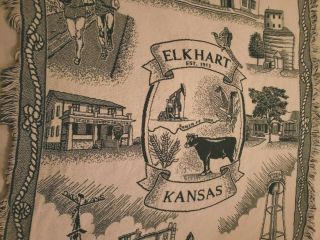 Vintage Americana Elkhart Kansas crochet Hand Sewn blanket throw USA RARE 60x48 3