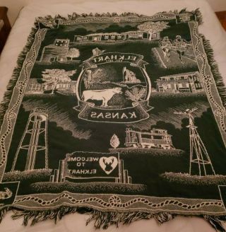 Vintage Americana Elkhart Kansas crochet Hand Sewn blanket throw USA RARE 60x48 5