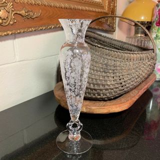 Rare Cambridge Rose Point Large 11 3/4  Keyhole Clear Crystal Footed Vase