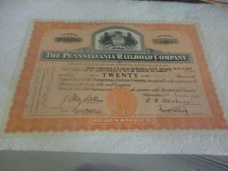 Rare 1934 The Pennsylvania Railroad Company Stock Certificate Twenty Shares