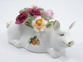 Rare Royal Albert Old Country Roses Pig Sculpted Flowers Porcelain Figurine 4 "