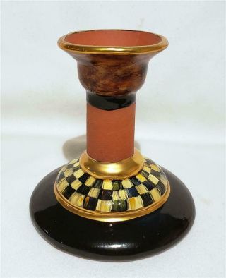 Rare Retired Mackenzie Childs Courtly Check Tortoise Shell Candlestick Candle