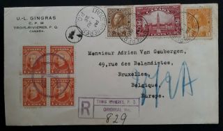 Rare 1928 Canada Registd Cover Ties 7 Stamps & Cinderella Canc Trois Rivieres