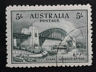 Rare 1932 - Australia 5/ - Blue Green Sydney Harbour Bridge Stamp Cto Full Gum