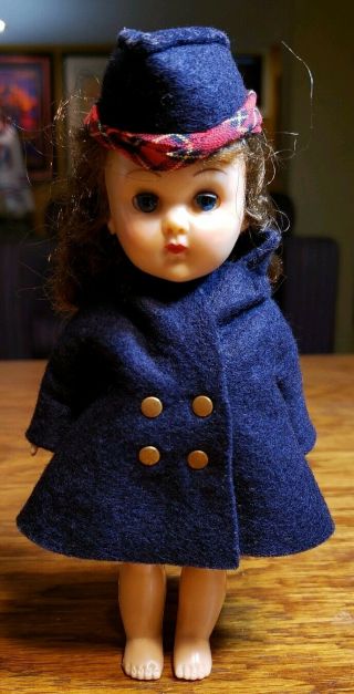 Vintage Vogue Ginny Doll With Lovey Dress,  Bloomers & Rare Wool Pea Coat & Hat