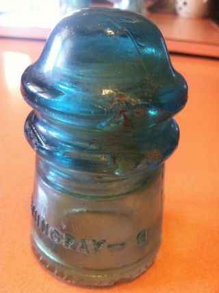 Blue Glass Insulator Hemingray 9 Antique Rare Vintage Made In Usa