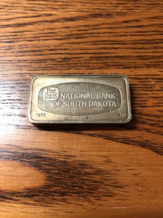 1973 National Bank Of South Dakota Sd 1000 Grains Sterling Silver Bar Rare
