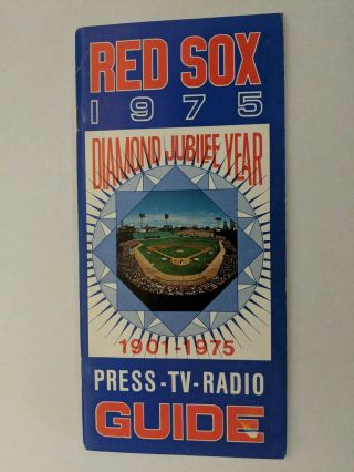 Vintage Baseball 1975 Boston Red Sox Media Guide Rare Mlb Diamond Jubilee Cover