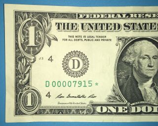 2013 D Series $1 One Dollar Bill Rare Fancy Low Serial Star Note Cool FRN US 3
