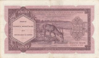 1000 FRANCS VERY FINE BANKNOTE FROM CONGO 1962 PICK - 2 RARE NOTE 2