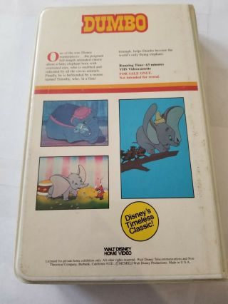 Walt Disney DUMBO 1981 VHS 24VS Home Video White Clam Rare Classic Vintage 2
