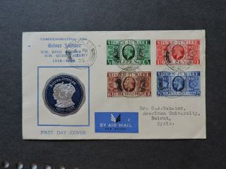 1935 Gb Silver Jubilee Set Fdc Cachet High Cv $670.  00,  To Beirut Syria Rare