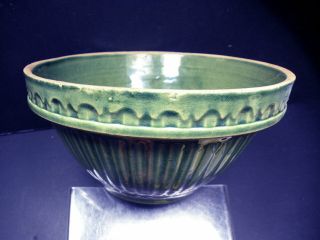 Mccoy Pottery Mixing Bowl Rare Usa Stoneware Stripe Pattern Green Large 8 - 1/2 " H