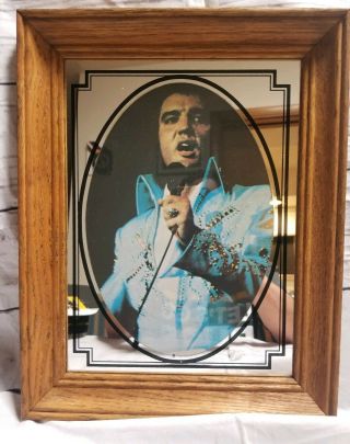 Vintage Elvis Presley Mirror Picture In Wood Frame 14 " ×11 " 1970s Rare