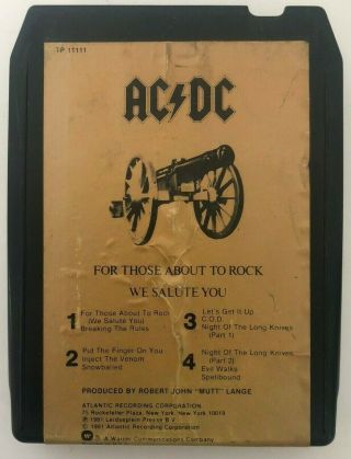 Ac/dc For Those About To Rock We Salute You Rare Tp 11111 Atlantic 8 Track Tape