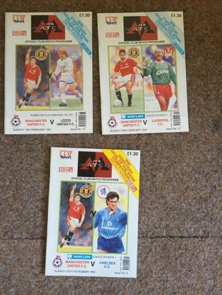 Rare 3 X 1990/91 Manchester United Programmes With The Match Itv Sport Covers
