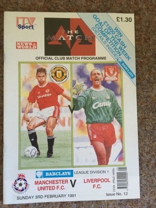 RARE 3 X 1990/91 Manchester United Programmes with THE MATCH ITV SPORT Covers 4