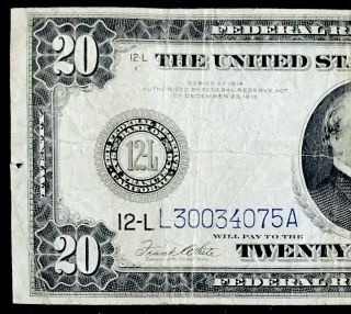 1913 Twenty Dollar Rare Large Note Federal Revere Bank Of San Francisco Nr 05822