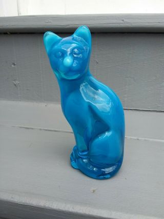 Fenton Glass Stylized Cat Blue Opalescent Shiny Very Rare