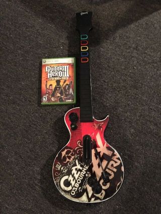 Rare Guitar Hero Les Paul Wireless Controller For Xbox 360 Ozzy Osbourne W/ Game