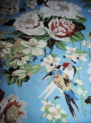 Pottery Barn Blue Floral Birds Linen Blend Queen Sz Duvet Cover HTF Parrot Rare 5