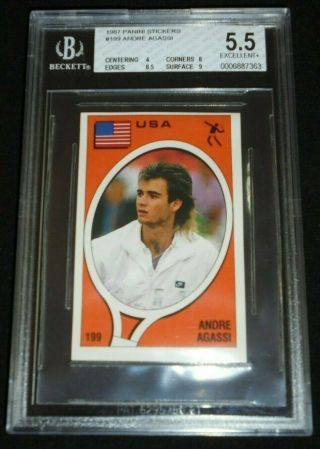 1987 - 88 Panini Supersport Andre Agassi Rookie Sticker Bgs 5.  5 Rare Italian Back