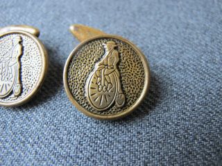 Antique rare man on a penny farthing bicycle golden metal cufflinks 3