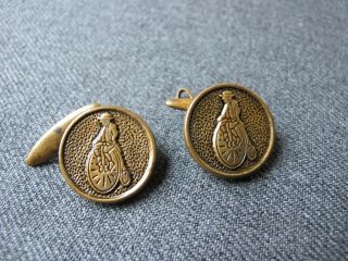 Antique rare man on a penny farthing bicycle golden metal cufflinks 4