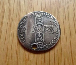 Queen Anne Silver Shilling 1702 Vigo Spanish Silver Rare Holed Great Britain Uk