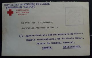 Rare Undated Australia Red Cross Pow Cover Via Geneva From South Australia