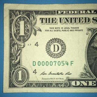 2013 Series $1 One Dollar Bill Rare Fancy Low Serial 5 Of A Kind Note Cool Poker