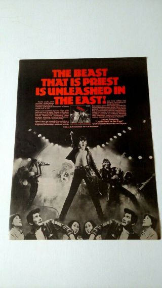 Judas Priest " Unleashed In The East " 1979 Rare Print Promo Poster Ad